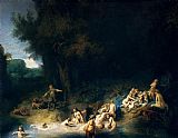 Diana Canvas Paintings - Diana Bathing with the Stories of Actaeon and Callisto